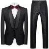 Black 3 Piece Jacquard Shawl Lapel Men's Prom Suits