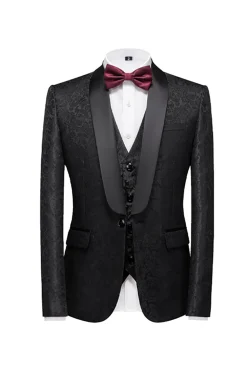 Black 3 Piece Jacquard Shawl Lapel Men's Prom Suits