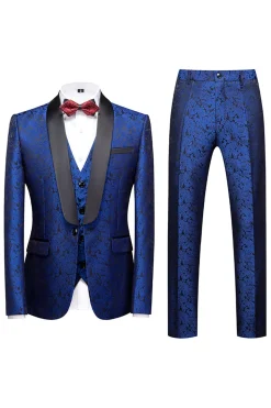 Black 3 Piece Jacquard Shawl Lapel Men's Prom Suits