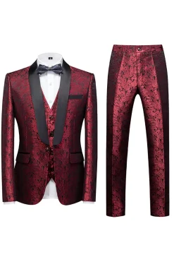 Black 3 Piece Jacquard Shawl Lapel Men's Prom Suits