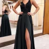 Black A-Line Sparkly Prom Dress with Pockets