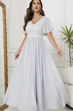 Black A-Line V Neck Long Prom Dress with Sequins