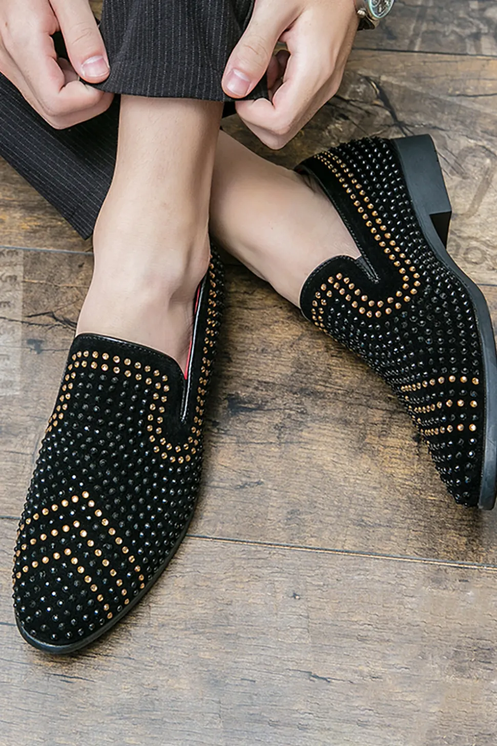 Black Beaded Slip-On Party Men's Shoes