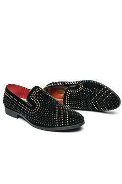 Black Beaded Slip-On Party Men's Shoes