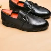 Black Leather Slip-On Fringe Men's Shoes