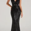 Black Mermaid Spaghetti Straps Sequins Formal Dress