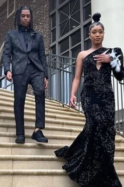 Black Shawl Lapel Jacquard 2 Piece Men's Prom Suits