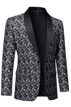 Black Shawl Lapel Print Men's Blazer