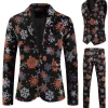 Black Snowflake Print One Button Three Piece Men's Christmas Party Suit