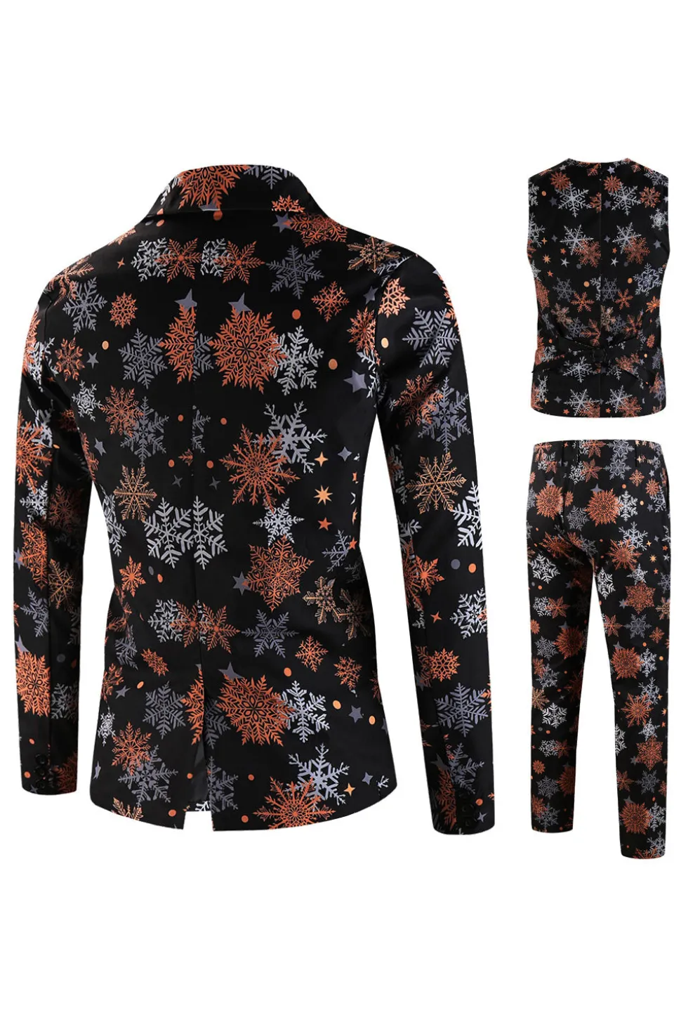 Black Snowflake Print One Button Three Piece Men's Christmas Party Suit