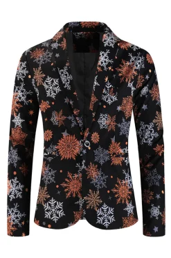 Black Snowflake Print One Button Three Piece Men's Christmas Party Suit
