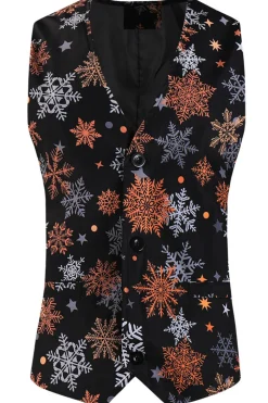 Black Snowflake Print One Button Three Piece Men's Christmas Party Suit