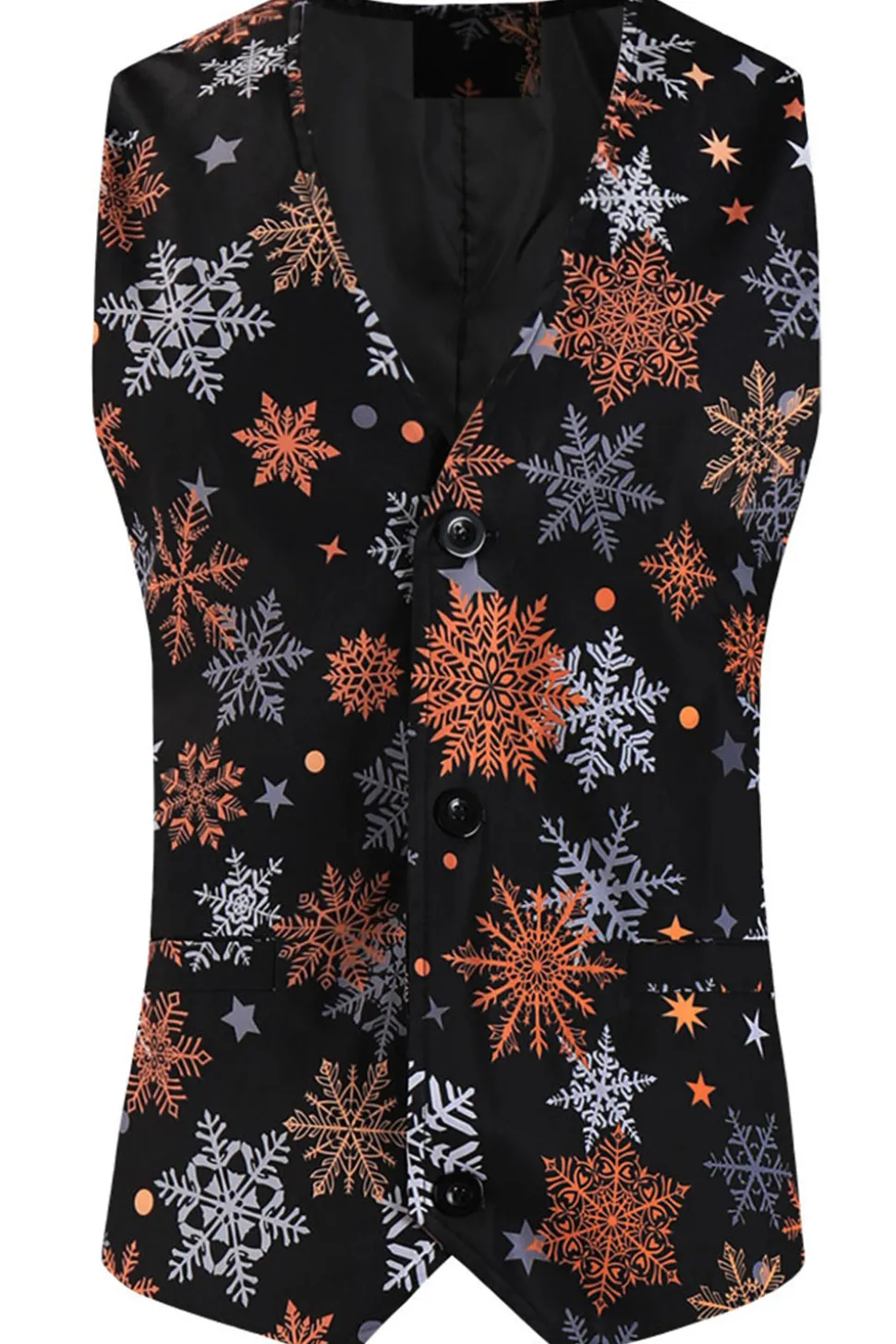 Black Snowflake Print One Button Three Piece Men's Christmas Party Suit