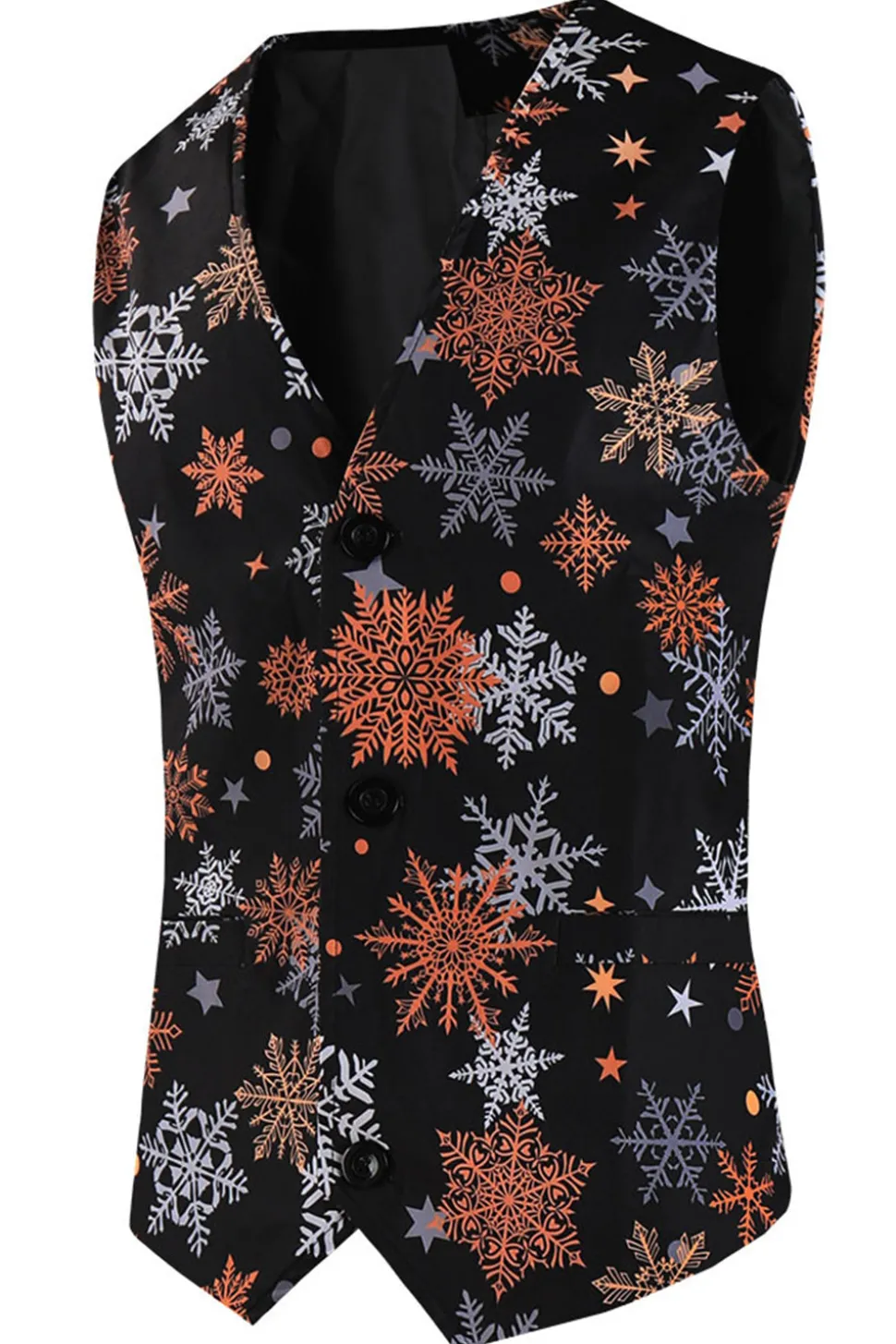Black Snowflake Print One Button Three Piece Men's Christmas Party Suit