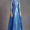 Blue A Line Lace Satin Long Sleeves Mother Of The Bride Dress
