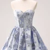 Blue Corset A Line Sweetheart Graduation Dress