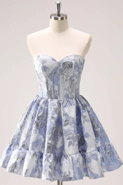 Blue Corset A Line Sweetheart Graduation Dress