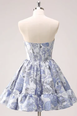 Blue Corset A Line Sweetheart Graduation Dress