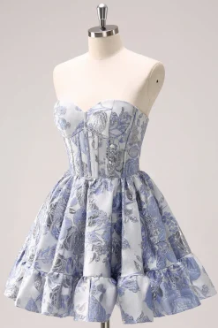 Blue Corset A Line Sweetheart Graduation Dress