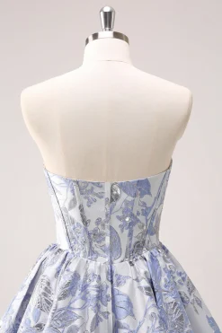 Blue Corset A Line Sweetheart Graduation Dress