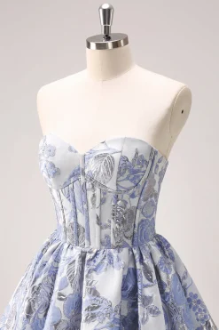 Blue Corset A Line Sweetheart Graduation Dress