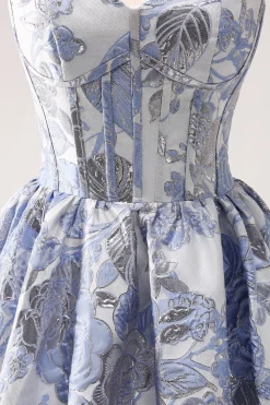 Blue Corset A Line Sweetheart Graduation Dress