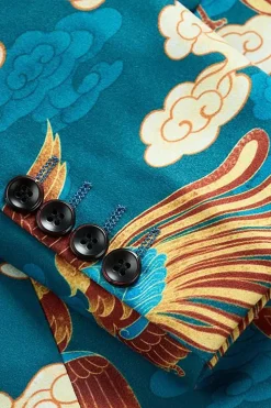 Blue Crane Jacquard Notched Lapel Men Blazer