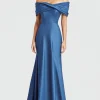 Blue Mermaid Ruched Off the Shoulder Satin Long Formal Dress