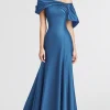 Blue Off the Shoulder Satin Mermaid Long Formal Dress
