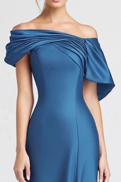Blue Off the Shoulder Satin Mermaid Long Formal Dress
