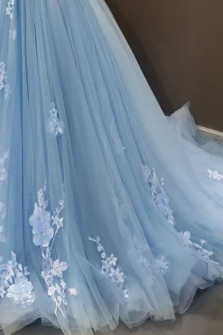 Blue Off the Shoulder Tulle Quinceanera Dresses with Appliques
