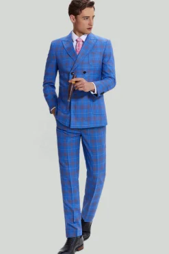 Blue Plaid Men's 3 Piece Tuxedo Suits