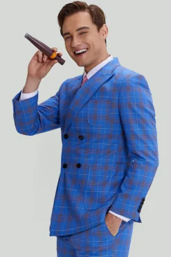 Blue Plaid Men's 3 Piece Tuxedo Suits