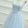 Blue Round Neck A Line Short Prom Dress