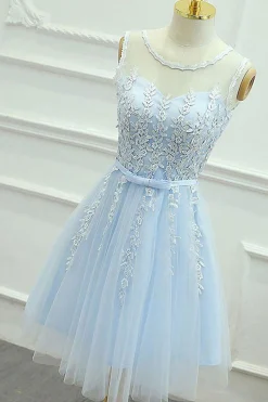 Blue Round Neck A Line Short Prom Dress
