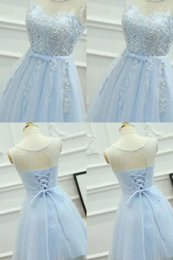 Blue Round Neck A Line Short Prom Dress