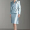 Blue Satin V-Neck Long Sleeves 2 pieces Mother Of The Bride Dress