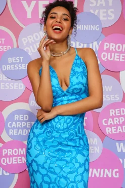 Blue Sheath Sparkly Prom Dress with Sequins