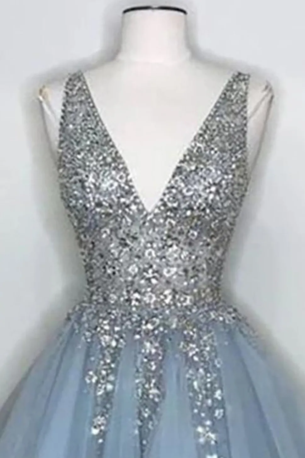 Blue V Neck Short Prom Dress With Beadings