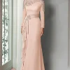 Blush Lace Sheath Mother Of The Bride Dress with Long Sleeves