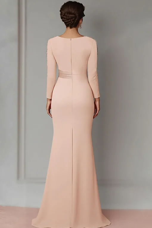 Blush Lace Sheath Mother Of The Bride Dress with Long Sleeves