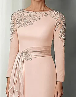 Blush Lace Sheath Mother Of The Bride Dress with Long Sleeves