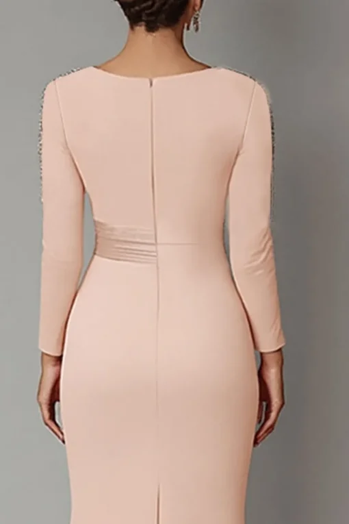 Blush Lace Sheath Mother Of The Bride Dress with Long Sleeves