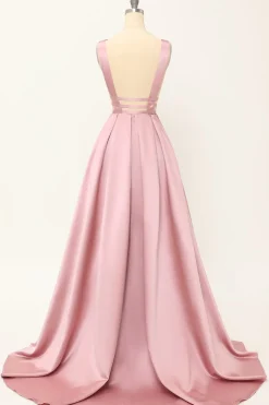 Blush Satin Long Prom Dress