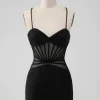 Bodycon Corset Short Black Graduation Dress with Beading