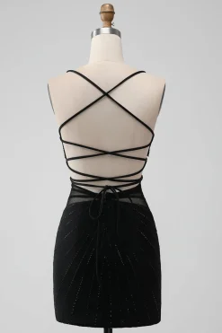 Bodycon Corset Short Black Graduation Dress with Beading