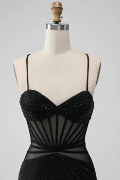 Bodycon Corset Short Black Graduation Dress with Beading