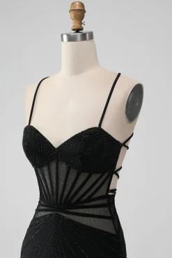 Bodycon Corset Short Black Graduation Dress with Beading
