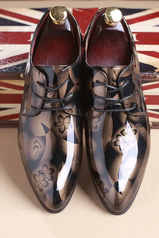 Brown Jacquard Men's Leather Party Shoes