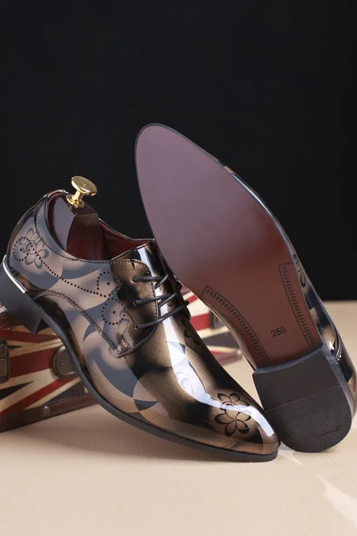 Brown Jacquard Men's Leather Party Shoes